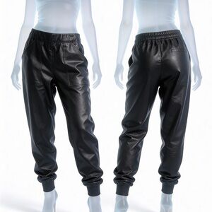 SPANX Black Faux Leather Joggers